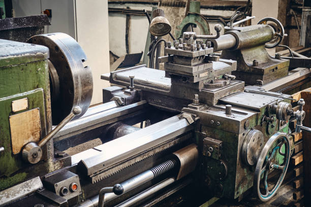 istock Closeup old machinery in a factory 1061315592