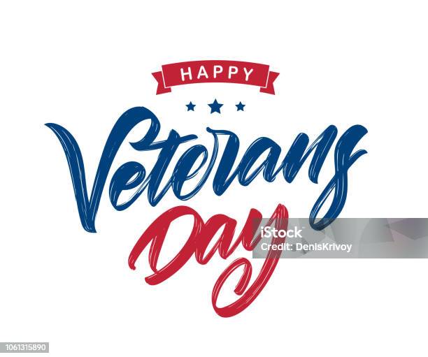 Vector Illustration Handwritten Calligraphic Brush Lettering Composition Of Happy Veterans Day Stock Illustration - Download Image Now