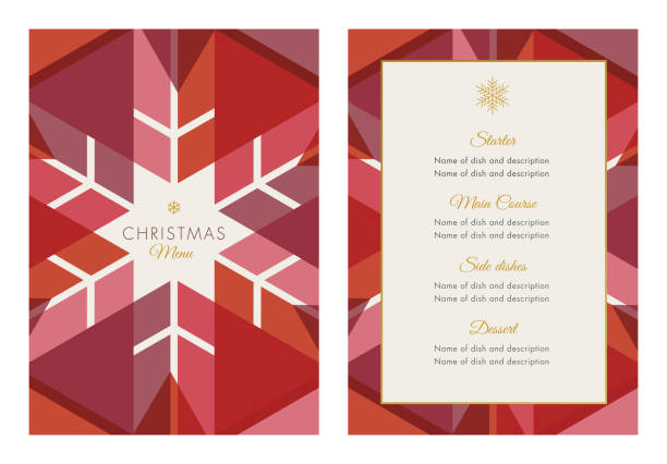 ilustrações, clipart, desenhos animados e ícones de modelo de menu de natal com geométrico floco de neve - holiday party christmas ornament gift