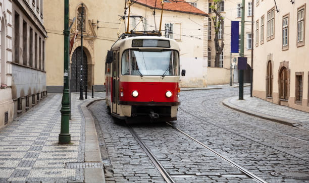 istock Old fashioned tram in the city center, Prague 1061322792