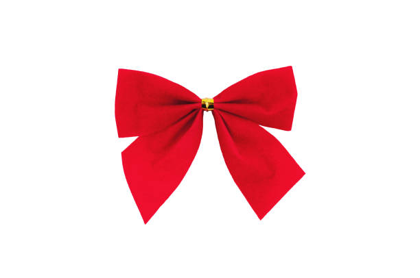 istock Single red textile bow with golden ring isolated on white background 1061325290