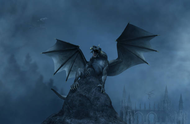 istock 3d Fantasy aggressive dragon on the rock 1061326230