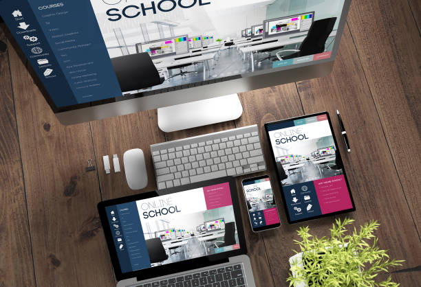 istock wooden desktop devices online school 1061328722