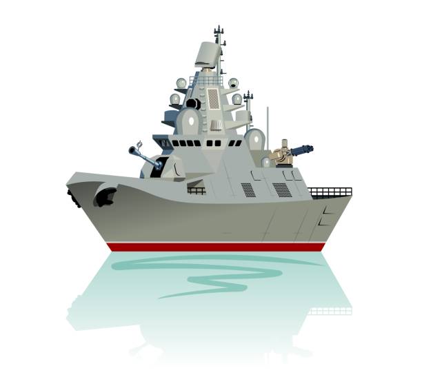 istock Vector cartoon modern military frigate isolated on white. 1061332756