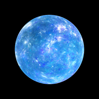 Blue exoplanet insolated on black, computer generated abstract background, 3D rendering