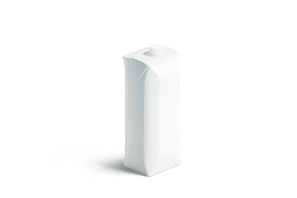 istock Blank white prisma juice pack with lid mockup, stand isolated 1061337338