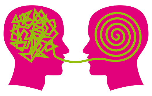 Vector Illustration Clip Art of two human profile silhouettes representing a Speaking Therapy