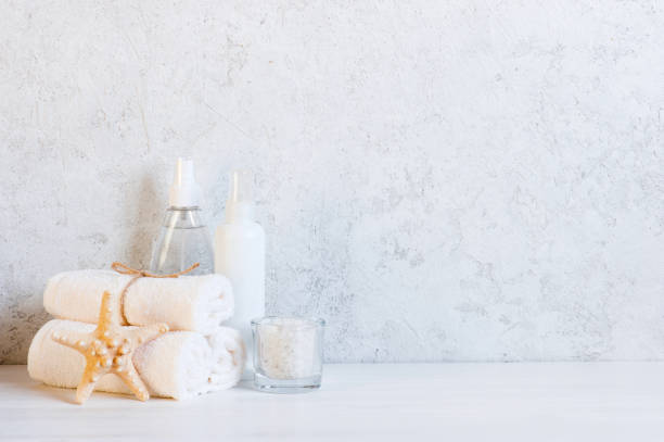 White sunny background with body care products