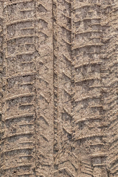 istock Tire Track Print On Sandy Muddy Dirt Road 1061340606