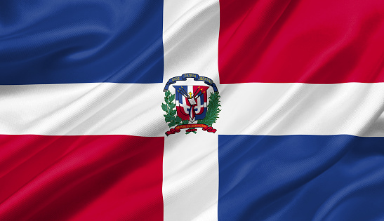 Dominican Republic flag waving with the wind, 3D illustration.