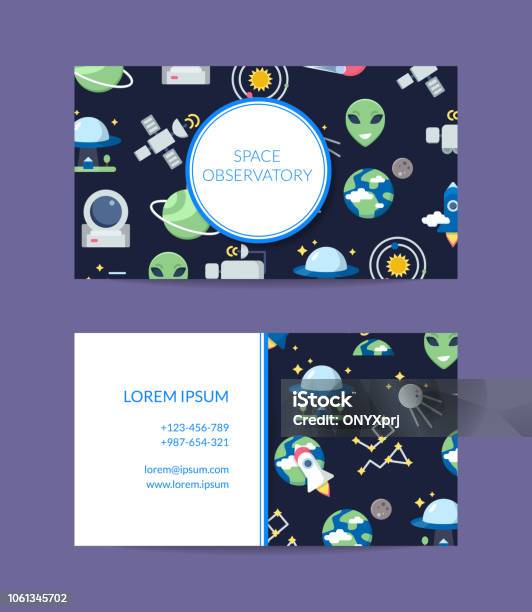 Vector Flat Space Business Card For Observatory Illustration Stock Illustration - Download Image Now