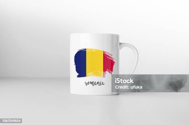 Romania Flag Souvenir Mug On White Background 3d Rendering Stock Photo - Download Image Now