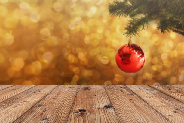 istock Brown old wooden floor on Christmas bokeh backdrop. 1061356646