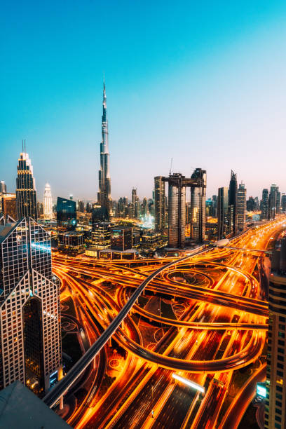 istock Dubai skyline with traffic junction and Burj Khalifa 1061357802