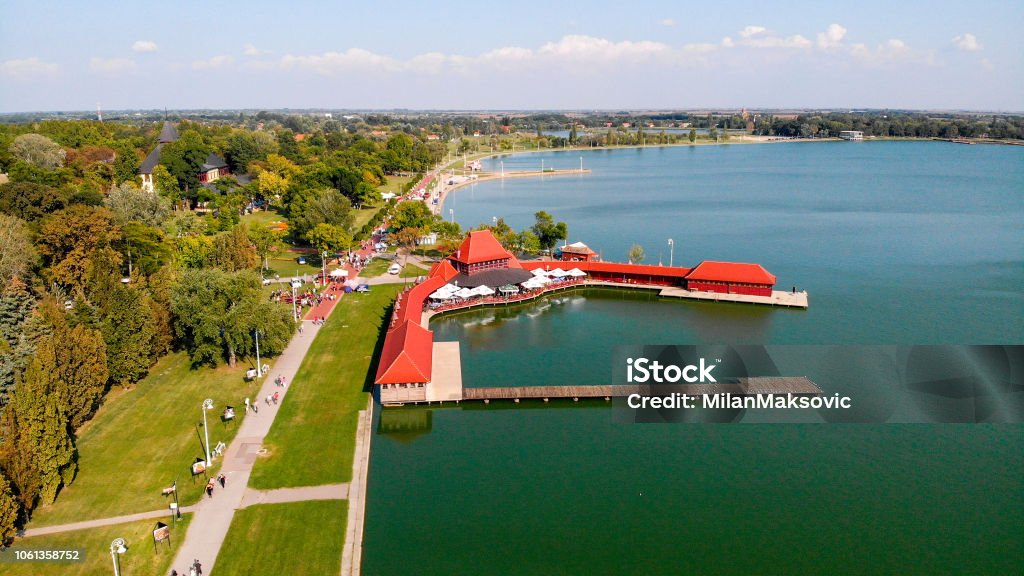 Aerial view of surrounding of Palic lake in Serbia The lake is located nearby Subotica town. Aerial View Stock Photo