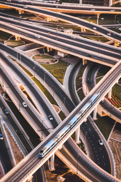 istock Highway intersection and Metro Train in Dubai, UAE 1061360182