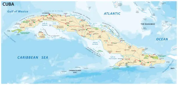 Vector illustration of cuba road and national park map