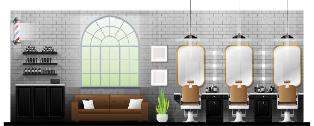 istock Interior scene of vintage barber shop , vector , illustration 1061374210