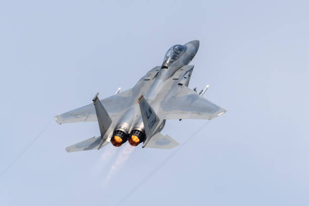 미국 공군 f-15 c이 글 제트 항공기 - fighter plane jet military airplane afterburner 뉴스 사진 이미지