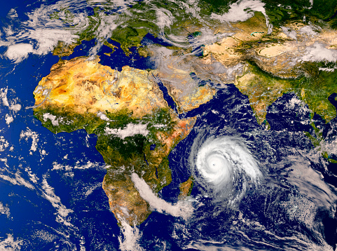 Tropical hurricane moving across the Indian Ocean.Elements of this image are furnished by NASA.https://images.nasa.gov.The file was compiled with the photoshop cc software
