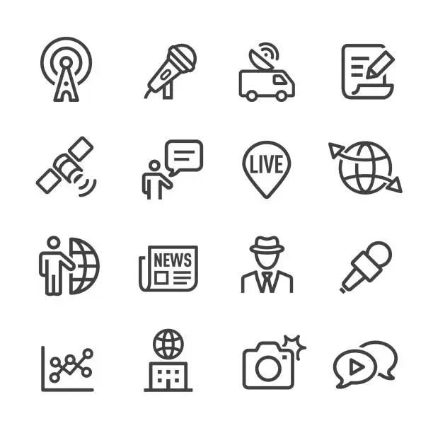 Vector illustration of News Reporter Icons - Line Series