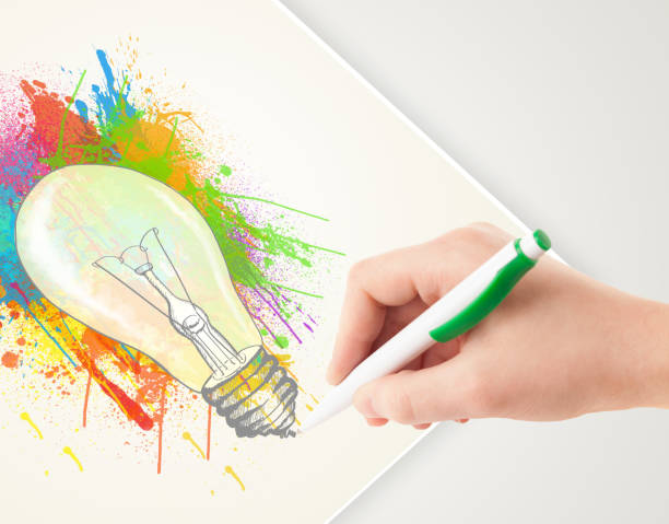 istock Hand drawing colorful idea light bulb with a pen 1061380660