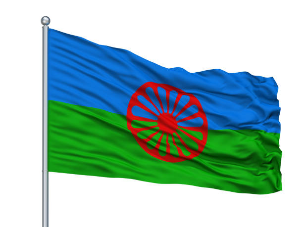 istock Romani People Flag On Flagpole, Isolated On White 1061392676