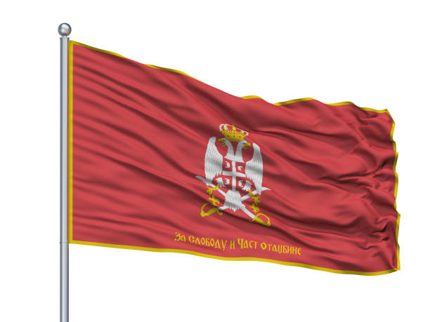 istock Serbian Armed Forces Reverse Flag On Flagpole, Isolated On White 1061392688