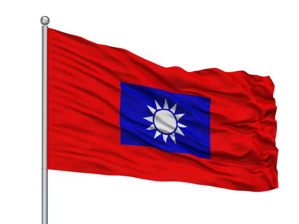 Republic Of China Army Flag On Flagpole, Isolated On White Background, 3D Rendering