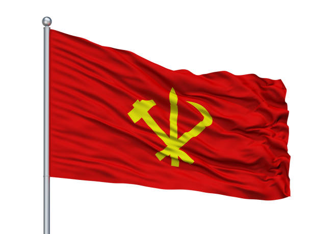 istock Workers Party Of Korea Flag On Flagpole, Isolated On White 1061392768
