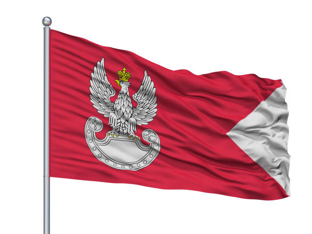 istock Polish Land Forces Flag On Flagpole, Isolated On White 1061392774