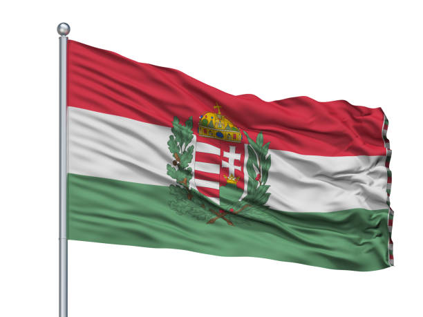 Hungary 1939 1945 War Flag On Flagpole, Isolated On White