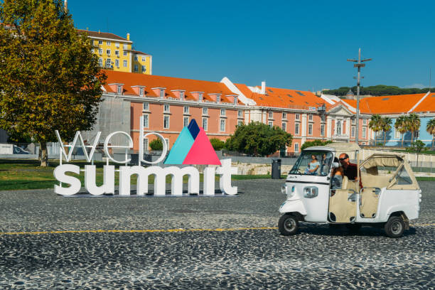Sign advertising the World Web Summit, the largest technology convention in the world which will be held again in Lisbon, Portugal, starting Nov 5 to 8, 2018 stock photo