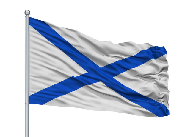 istock Russia Naval Ensign Flag On Flagpole, Isolated On White 1061393758
