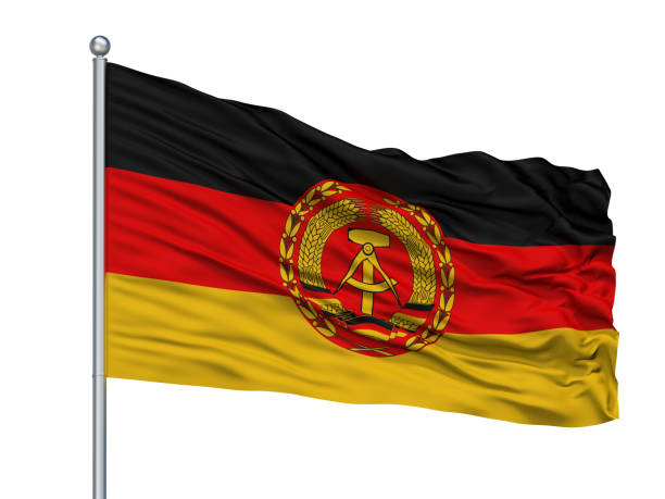 istock Nva East Germany Flag On Flagpole, Isolated On White 1061393794