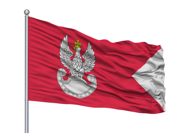 istock Polish Land Forces Flag On Flagpole, Isolated On White 1061393856