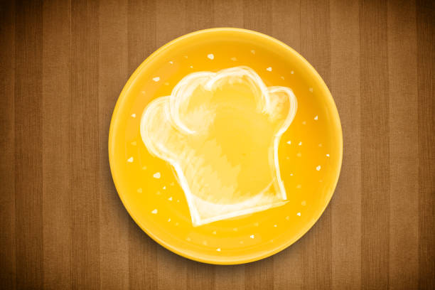 Colorful plate with hand drawn white chef symbol on grungy background