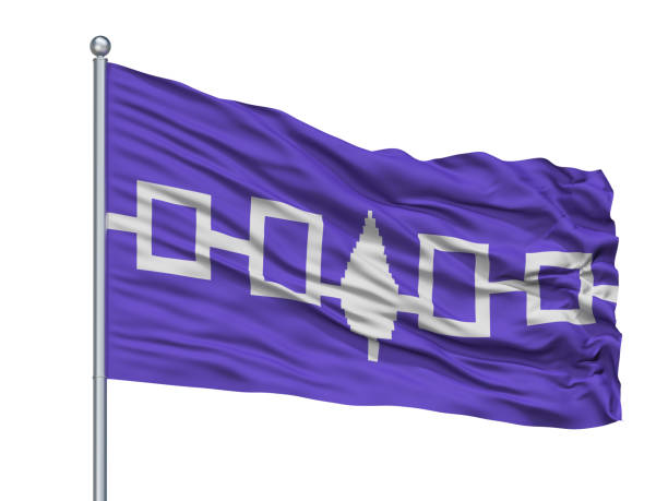 Iroquois Confederacy Indian Flag On Flagpole, Isolated On White