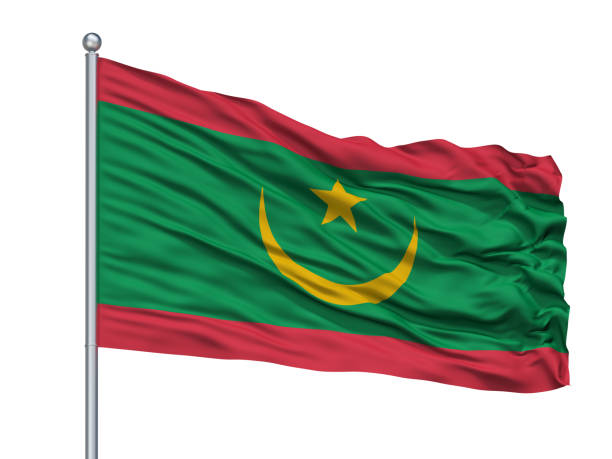 istock Mauritania Flag On Flagpole, Isolated On White 1061400742