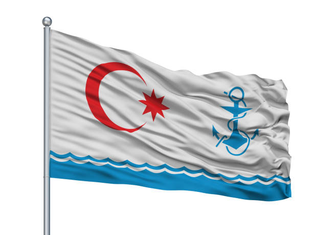 istock Naval Azerbaijan Flag On Flagpole, Isolated On White 1061400804