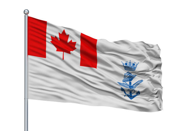 canada naval ensign flag on flagpole, isolato su bianco - naval flag foto e immagini stock