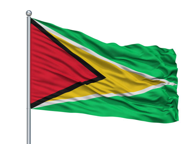istock Guyana Naval Ensign Flag On Flagpole, Isolated On White 1061400846