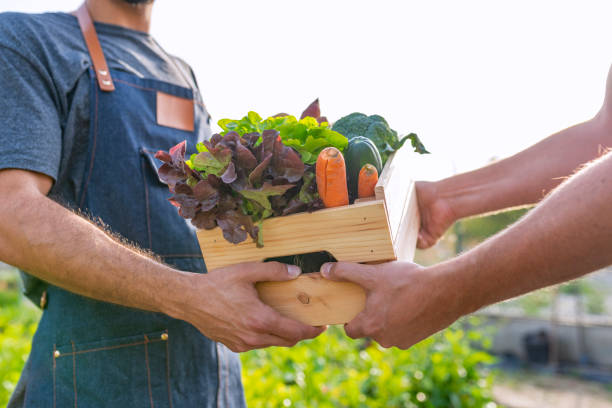 istock Close up view of a farmer and customer 1061401062