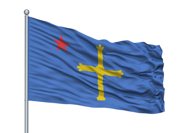 istock Asturian Nationalistic Flag On Flagpole, Isolated On White 1061401450