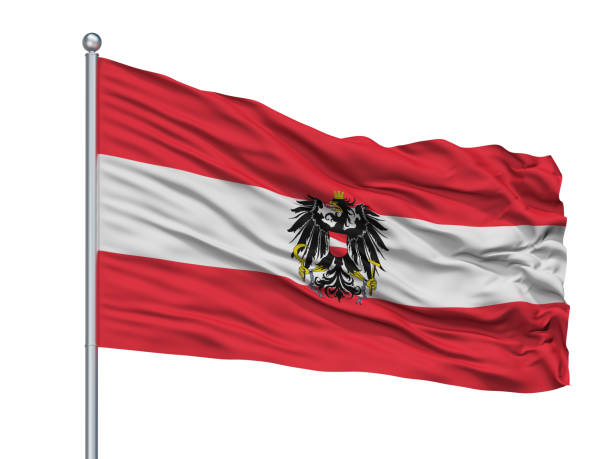 istock Austria State Flag On Flagpole, Isolated On White 1061401456