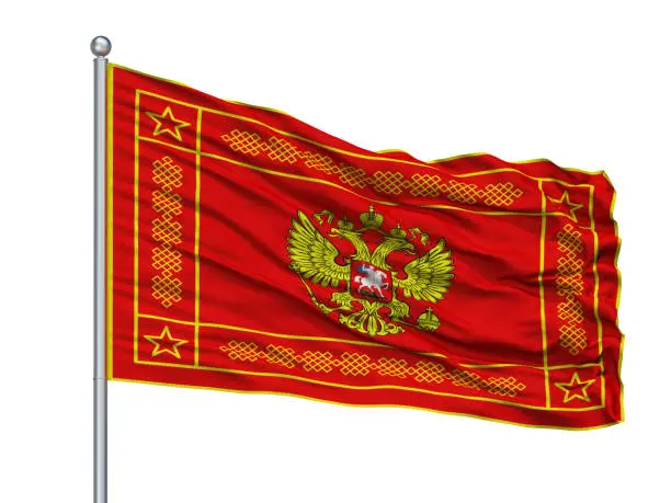 Armed Forces Of Russian Federation Obverse Flag On Flagpole, Isolated On White Background, 3D Rendering