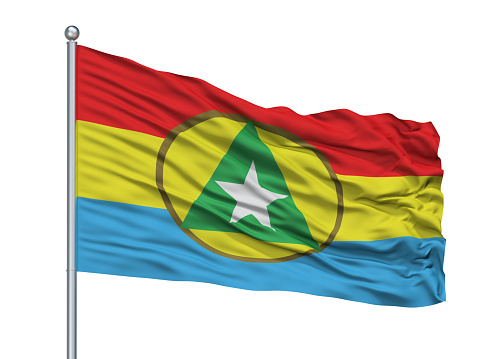 Bandiera Cabinda bandera en el asta de la bandera, aislado en blanco photo