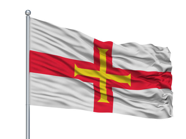 istock Guernsey Flag On Flagpole, Isolated On White 1061401642