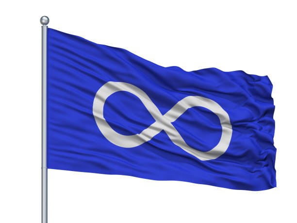 istock Metis Blue Indian Flag On Flagpole, Isolated On White 1061401714