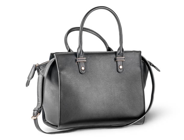 istock Black leather ladies handbag with strap 1061401720